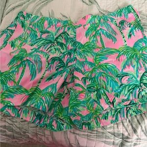 Lilly Pulitzer Pink and Green Palm Print Shorts